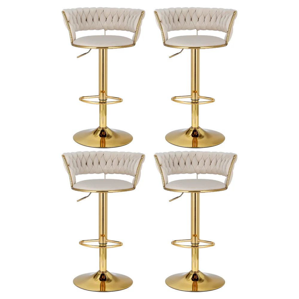 Set of 4 Vivien Bar Stools - Ivory and Gold - Image 3