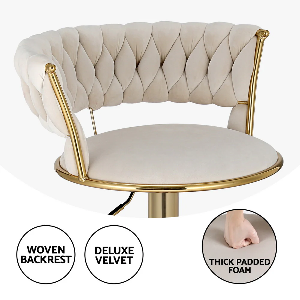 Set of 4 Vivien Bar Stools - Ivory and Gold - Image 4