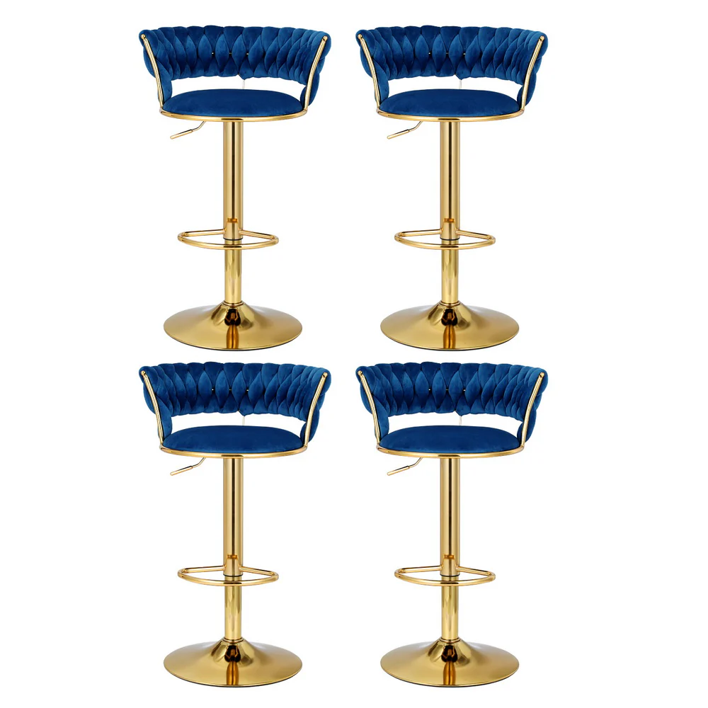 Set of 4 Vivien Bar Stools - Navy and Gold - Image 3