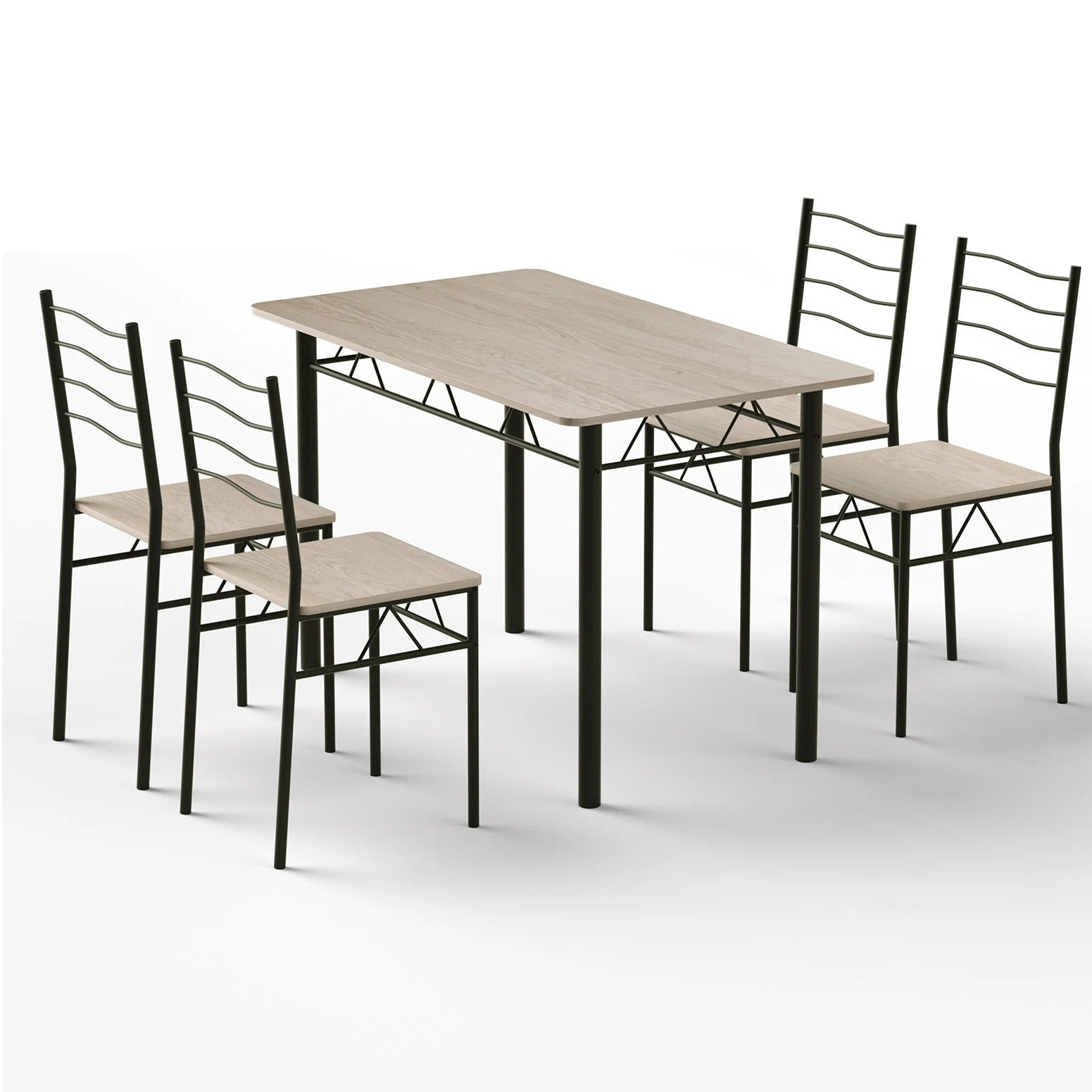 Set of 5 Dining Table and Chairs Compact Kitchen Furniture - Oak - Image 3