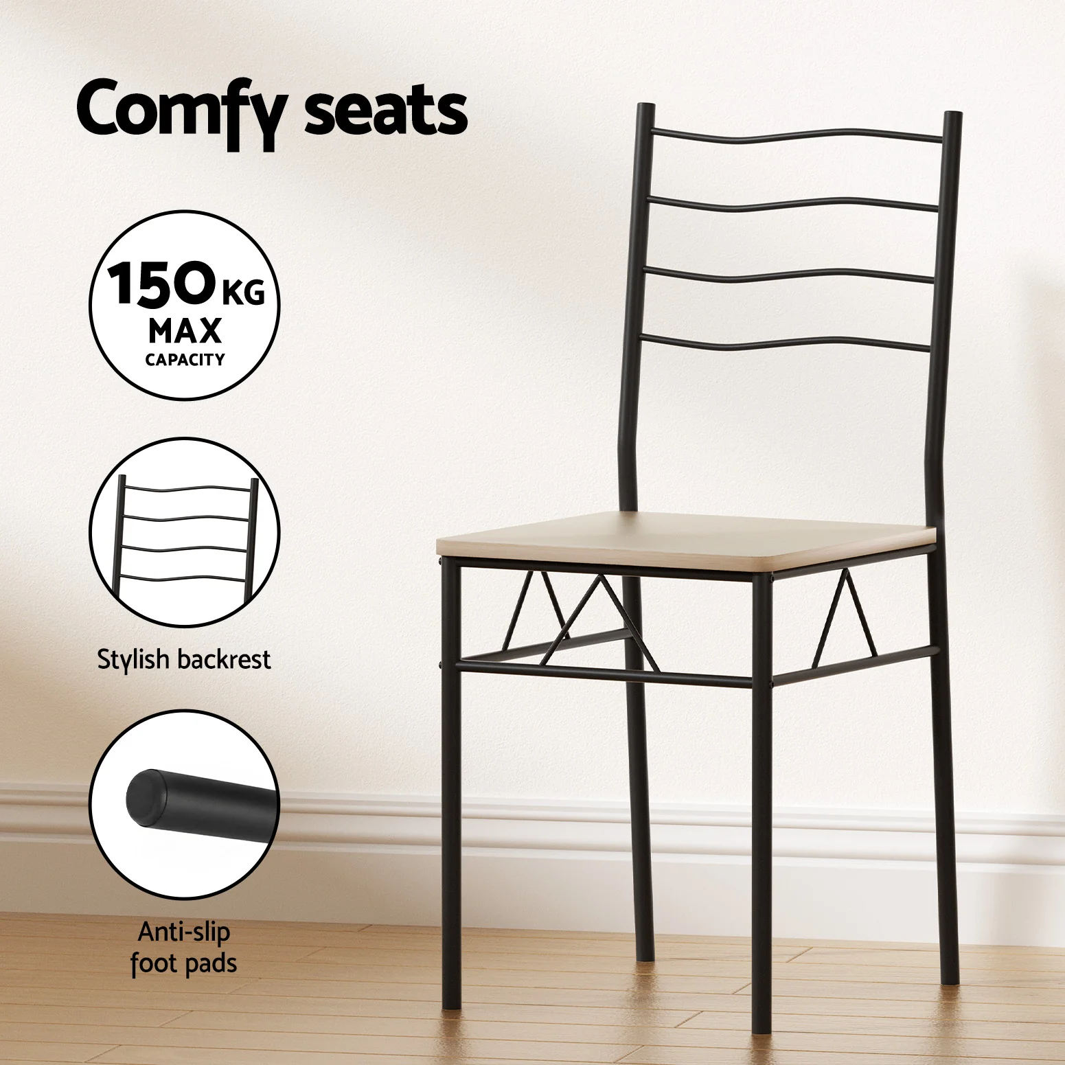 Set of 5 Dining Table and Chairs Compact Kitchen Furniture - Oak - Image 7
