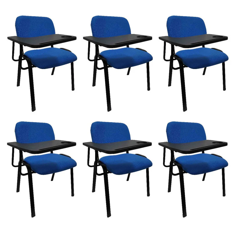Set of 6 Classroom Lecture Training Chairs with Tabletop - Blue - Image 10