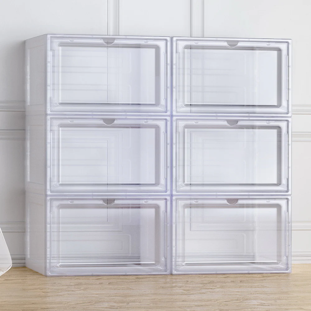 Set of 6 Stackable Shoe Storage Boxes – Transparent with Magnetic Doors - Image 7