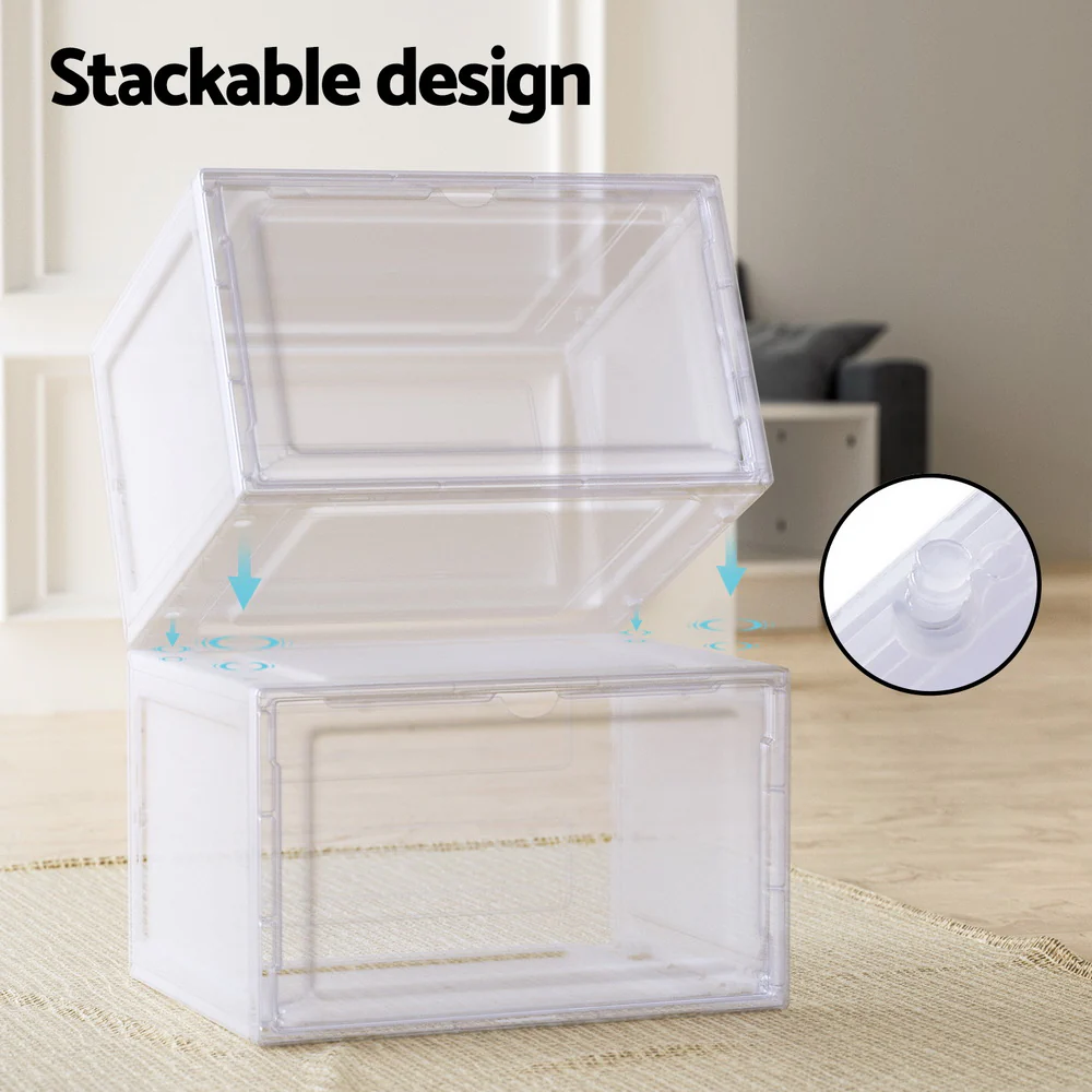 Shoe Box Rack DIY Set of 2 – Stackable with Magnetic Door (Transparent) - Image 3