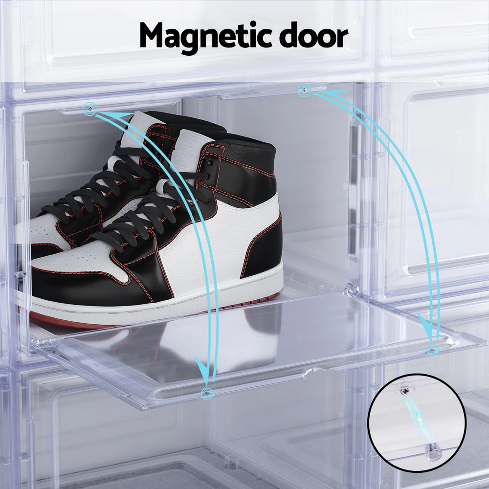 Shoe Box Rack DIY Set of 2 – Stackable with Magnetic Door (Transparent) - Image 6