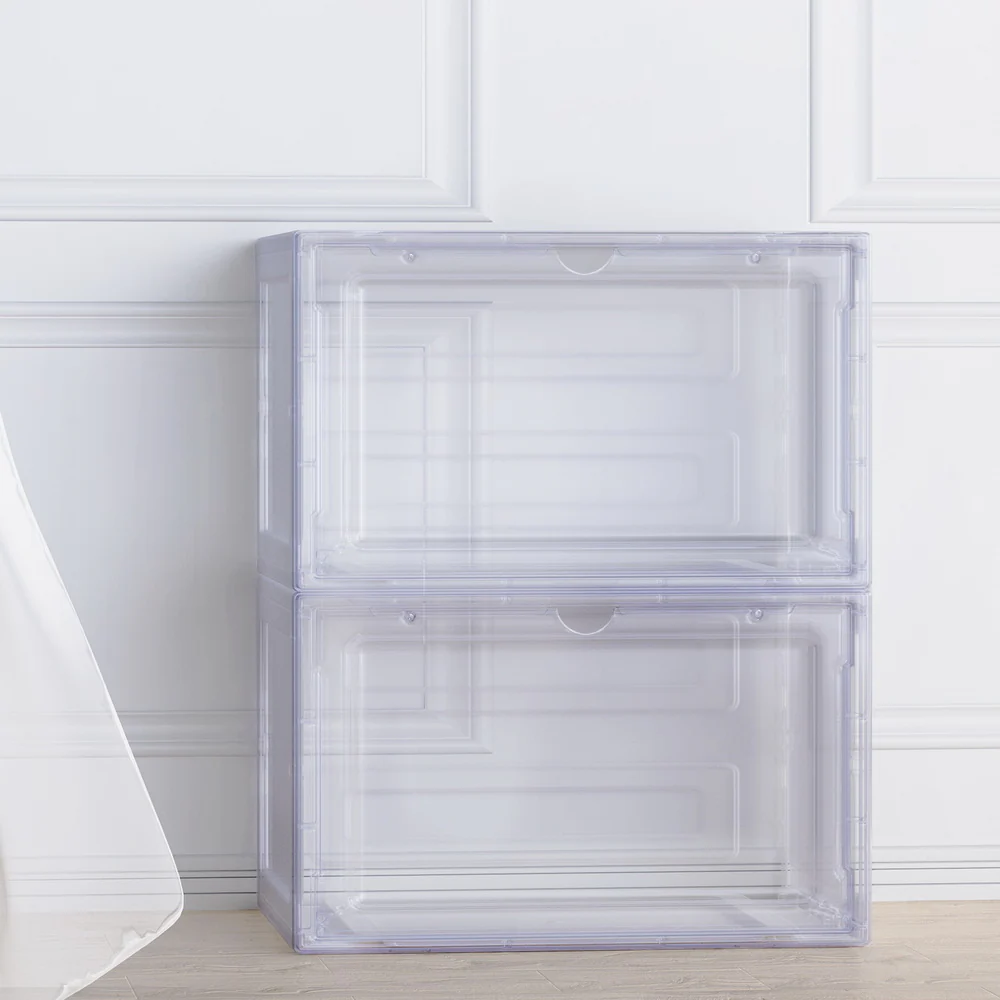 Shoe Box Rack DIY Set of 2 – Stackable with Magnetic Door (Transparent) - Image 7