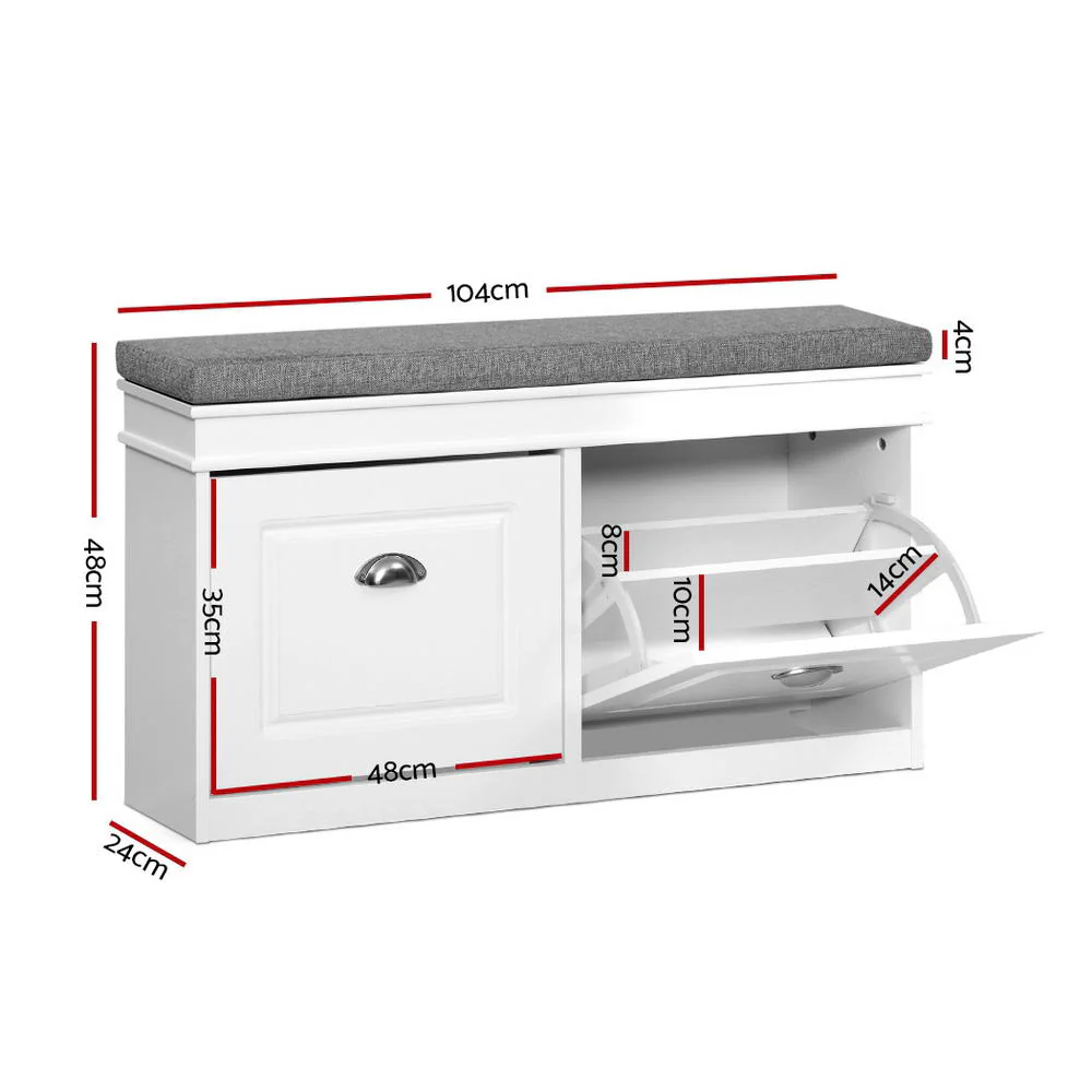 Shoe Cabinet Bench – White with Grey Padded Seat - Image 2