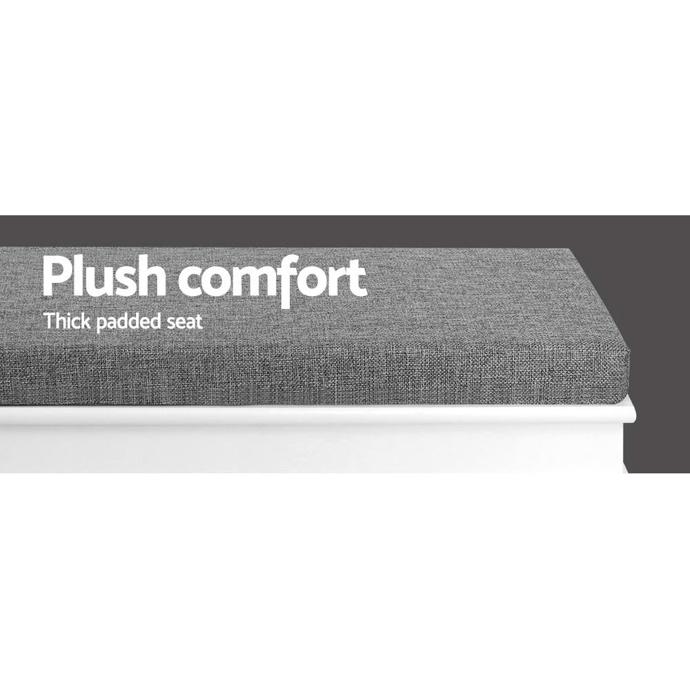 Shoe Cabinet Bench – White with Grey Padded Seat - Image 4