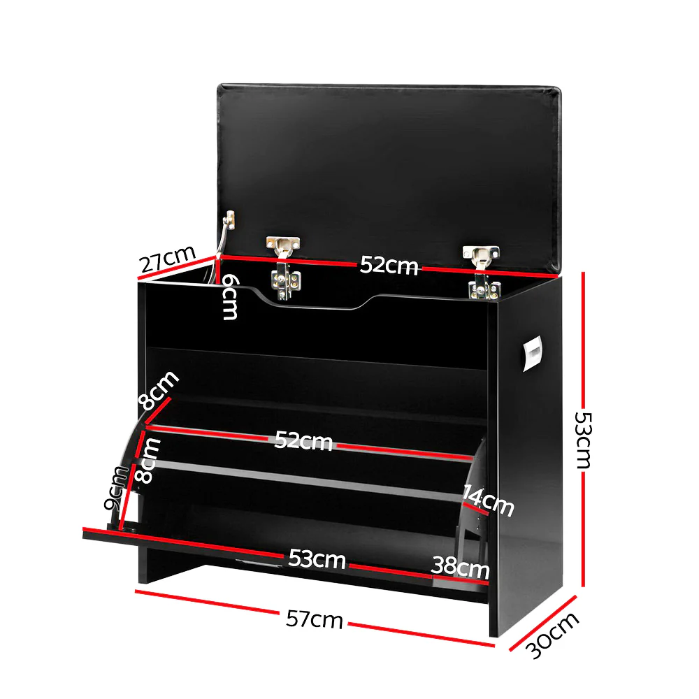 Shoe Cabinet Bench with Hidden Storage – Black - Image 2