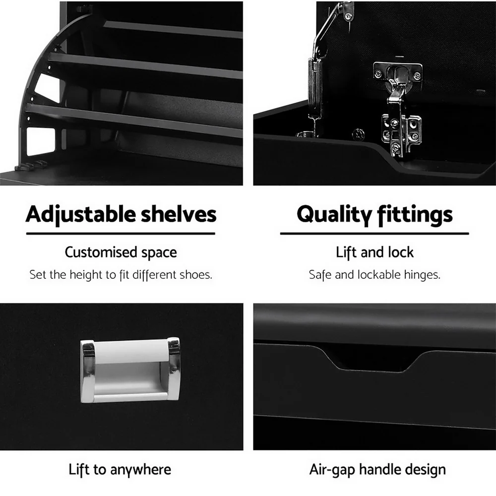 Shoe Cabinet Bench with Hidden Storage – Black - Image 5