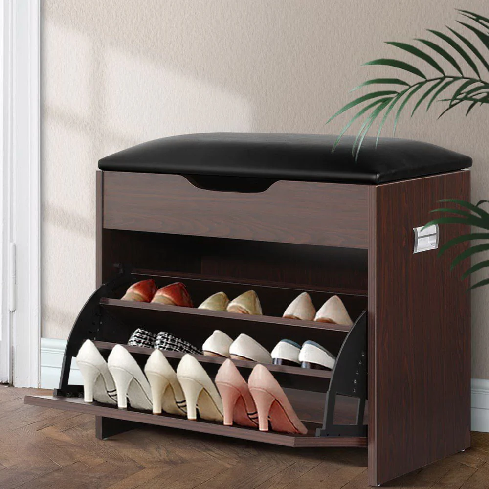 Shoe Cabinet Bench with Hidden Storage – Walnut