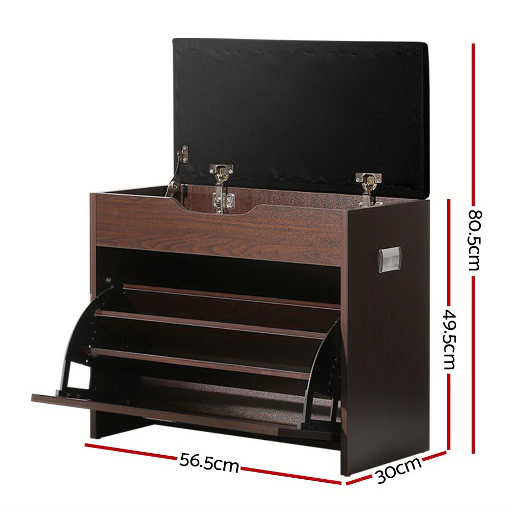 Shoe Cabinet Bench with Hidden Storage – Walnut - Image 2