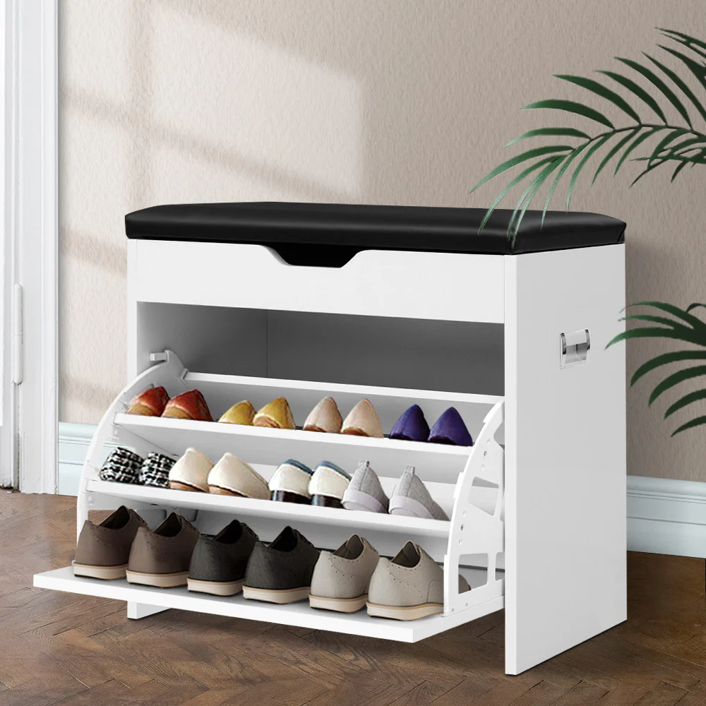 Shoe Cabinet Bench with Hidden Storage – White