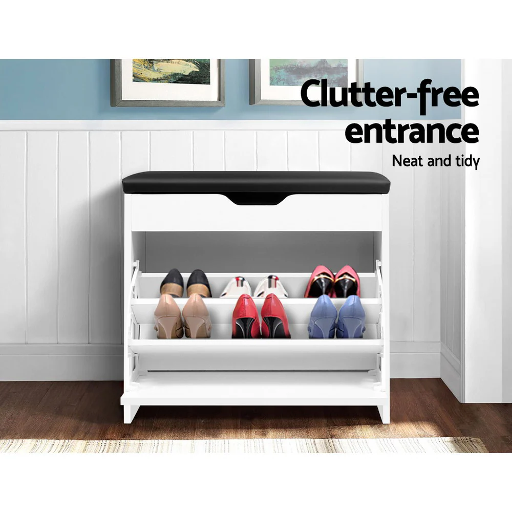 Shoe Cabinet Bench with Hidden Storage – White - Image 3