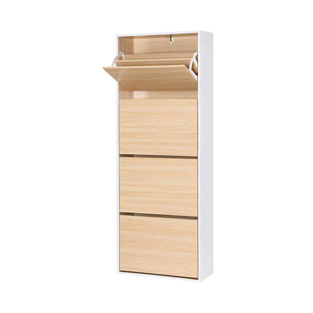 Shoe Rack Cabinet 24 Pairs Adjustable Shelf Pine
