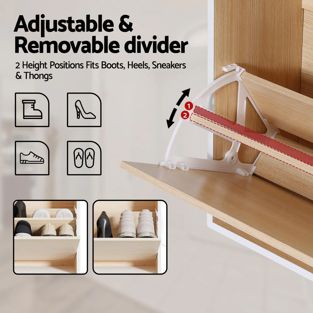 Shoe Rack Cabinet 24 Pairs Adjustable Shelf Pine - Image 6