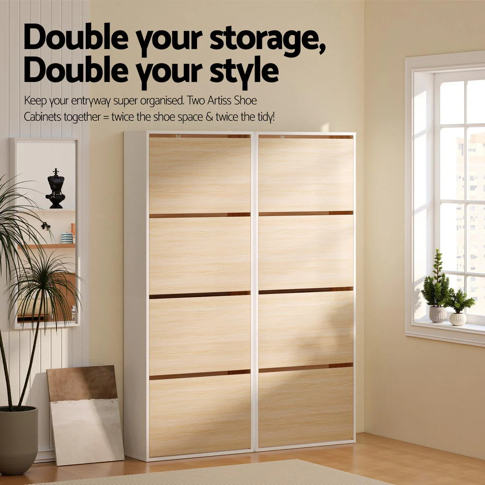 Shoe Rack Cabinet 24 Pairs Adjustable Shelf Pine - Image 7