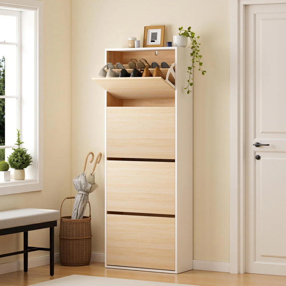 Shoe Rack Cabinet 24 Pairs Adjustable Shelf Pine - Image 8