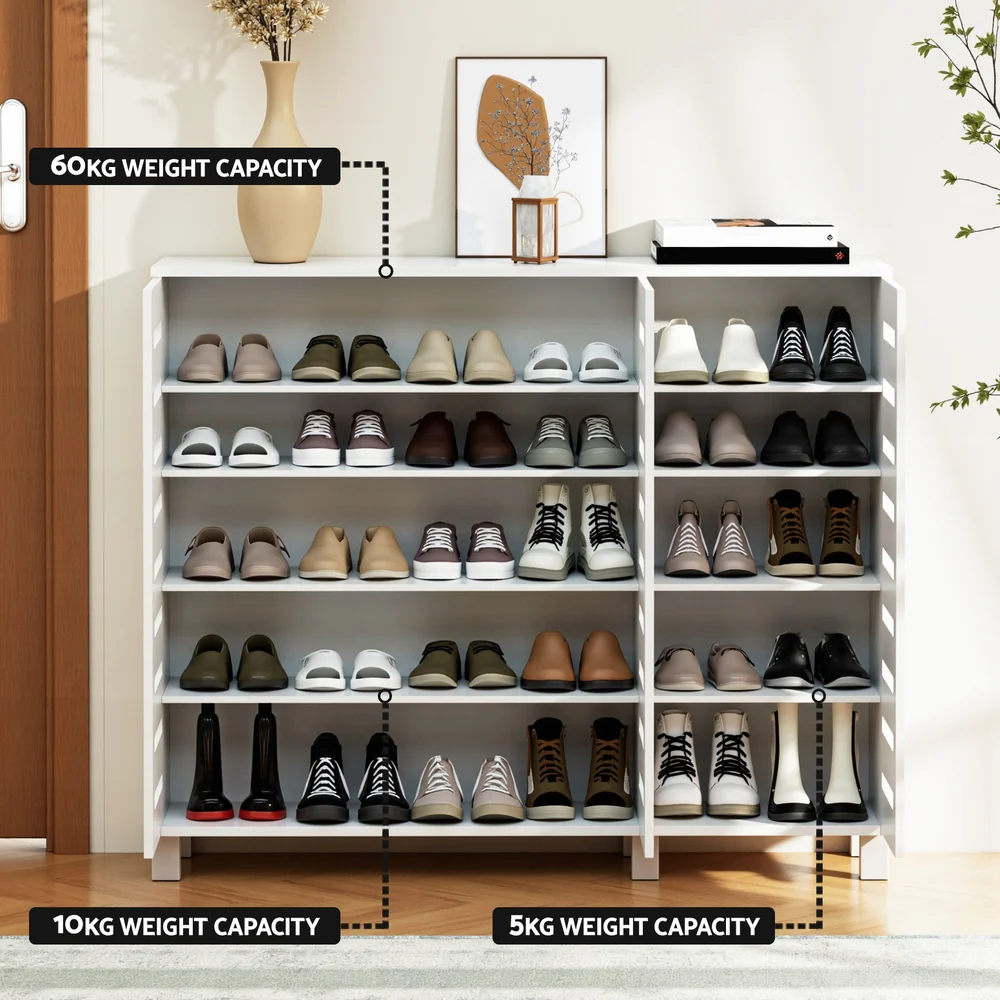 Shoe Rack Cabinet 30 Pairs Adjustable Shelf White - Image 6