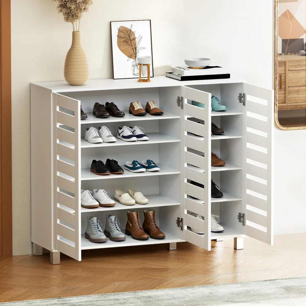 Shoe Rack Cabinet 30 Pairs Adjustable Shelf White - Image 7
