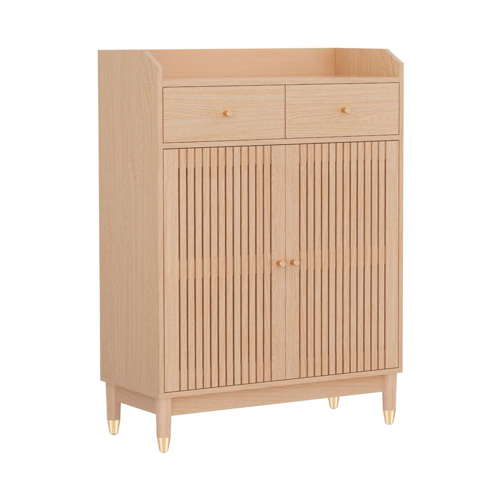 Shoe Rack Cabinet 4-Tier with Drawers – Pine Finish - Image 2