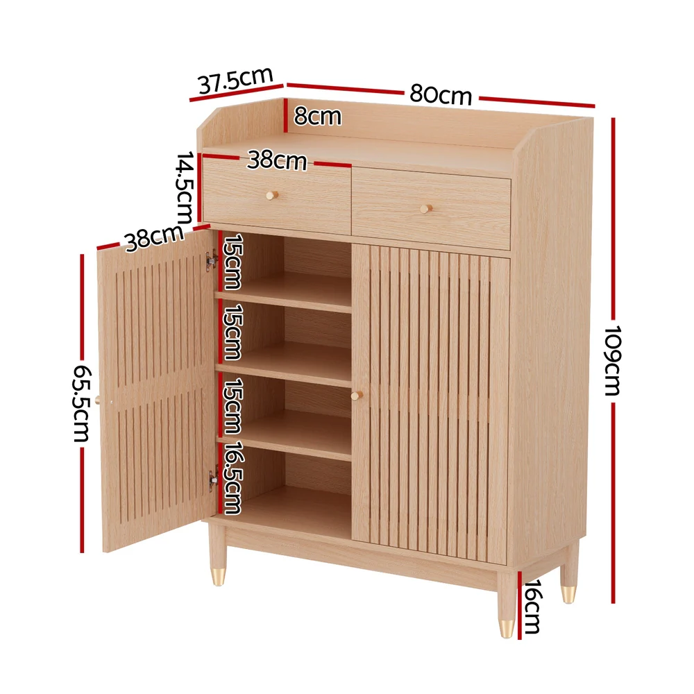 Shoe Rack Cabinet 4-Tier with Drawers – Pine Finish - Image 3