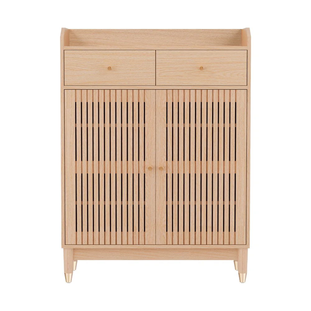 Shoe Rack Cabinet 4-Tier with Drawers – Pine Finish - Image 4