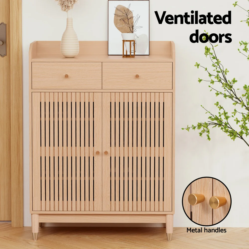 Shoe Rack Cabinet 4-Tier with Drawers – Pine Finish - Image 5