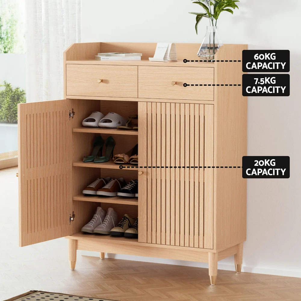 Shoe Rack Cabinet 4-Tier with Drawers – Pine Finish - Image 6