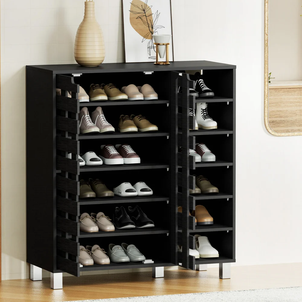 Shoe Rack Cabinet 6 Tier Storage Shelf Black - Image 7