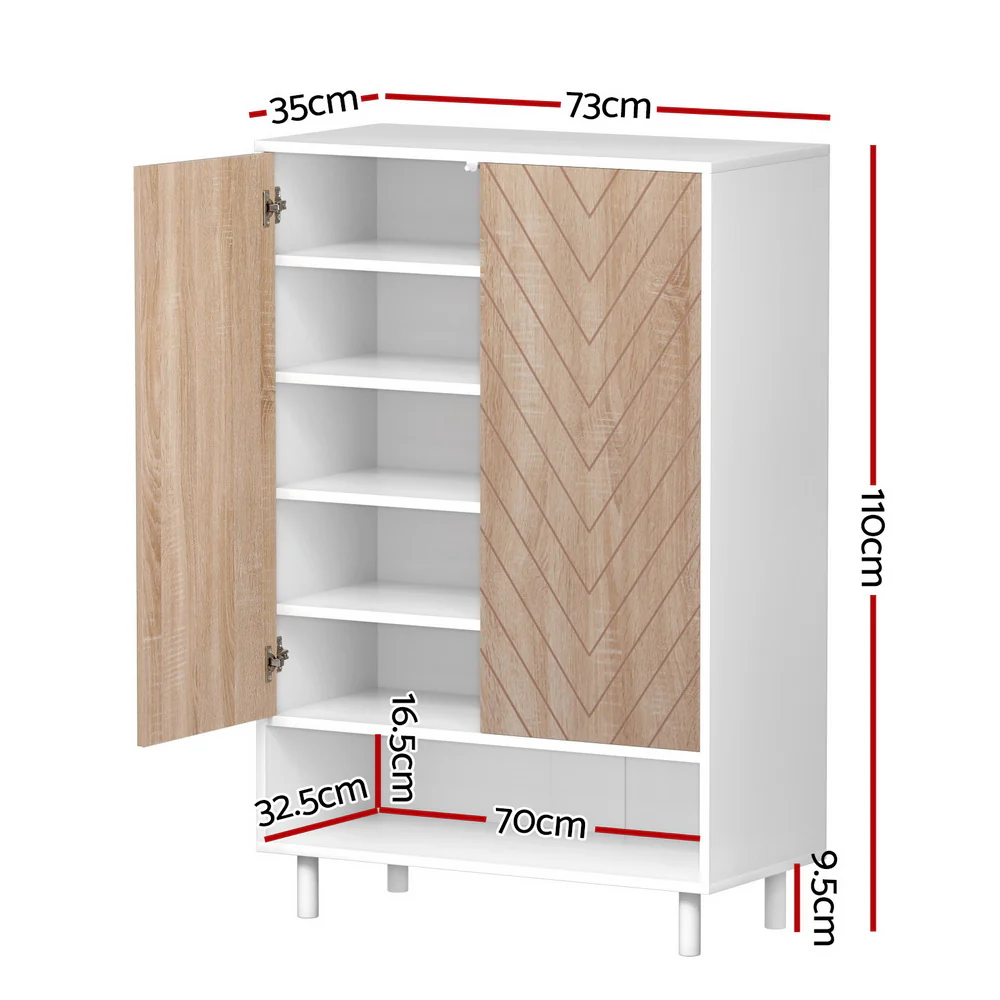 Shoe Rack Cabinet 6-Tier – White & Pine Finish - Image 3