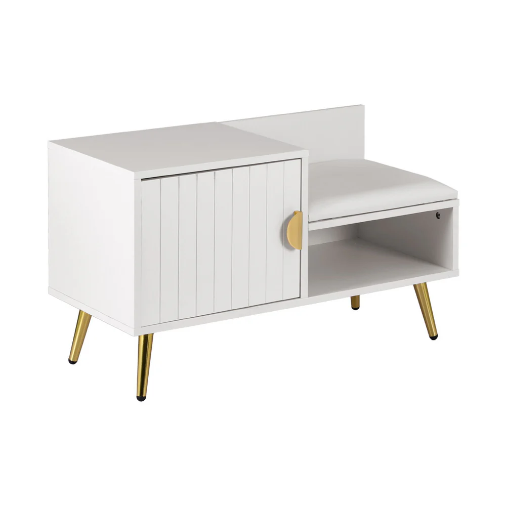 Shoe Rack Cabinet Bench – White with Gold Legs - Image 3