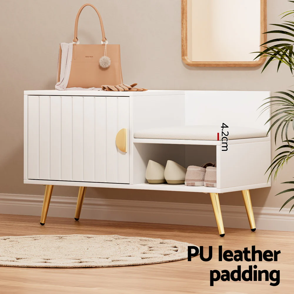 Shoe Rack Cabinet Bench – White with Gold Legs - Image 4