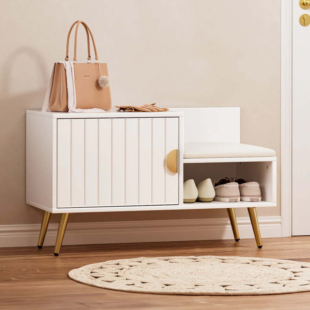 Shoe Rack Cabinet Bench – White with Gold Legs - Image 7