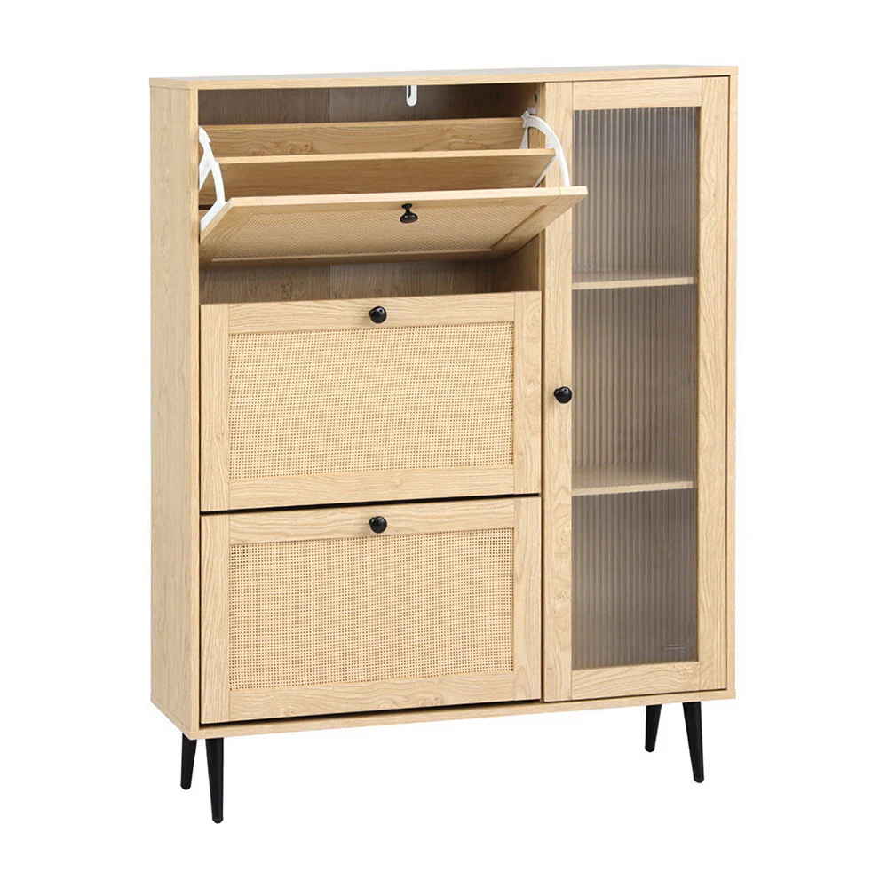 Shoe Rack Cabinet with 3 Flip-Out Drawers – Pine - Image 2