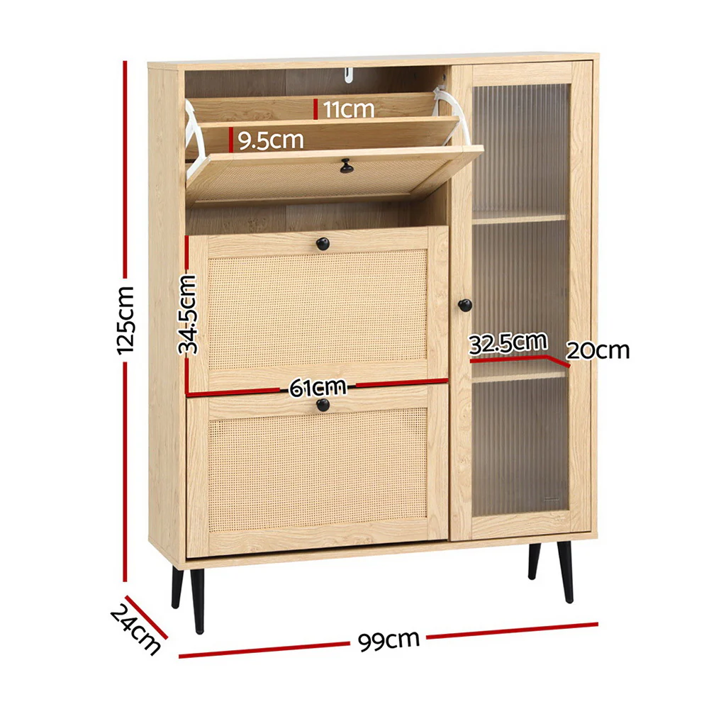 Shoe Rack Cabinet with 3 Flip-Out Drawers – Pine - Image 3