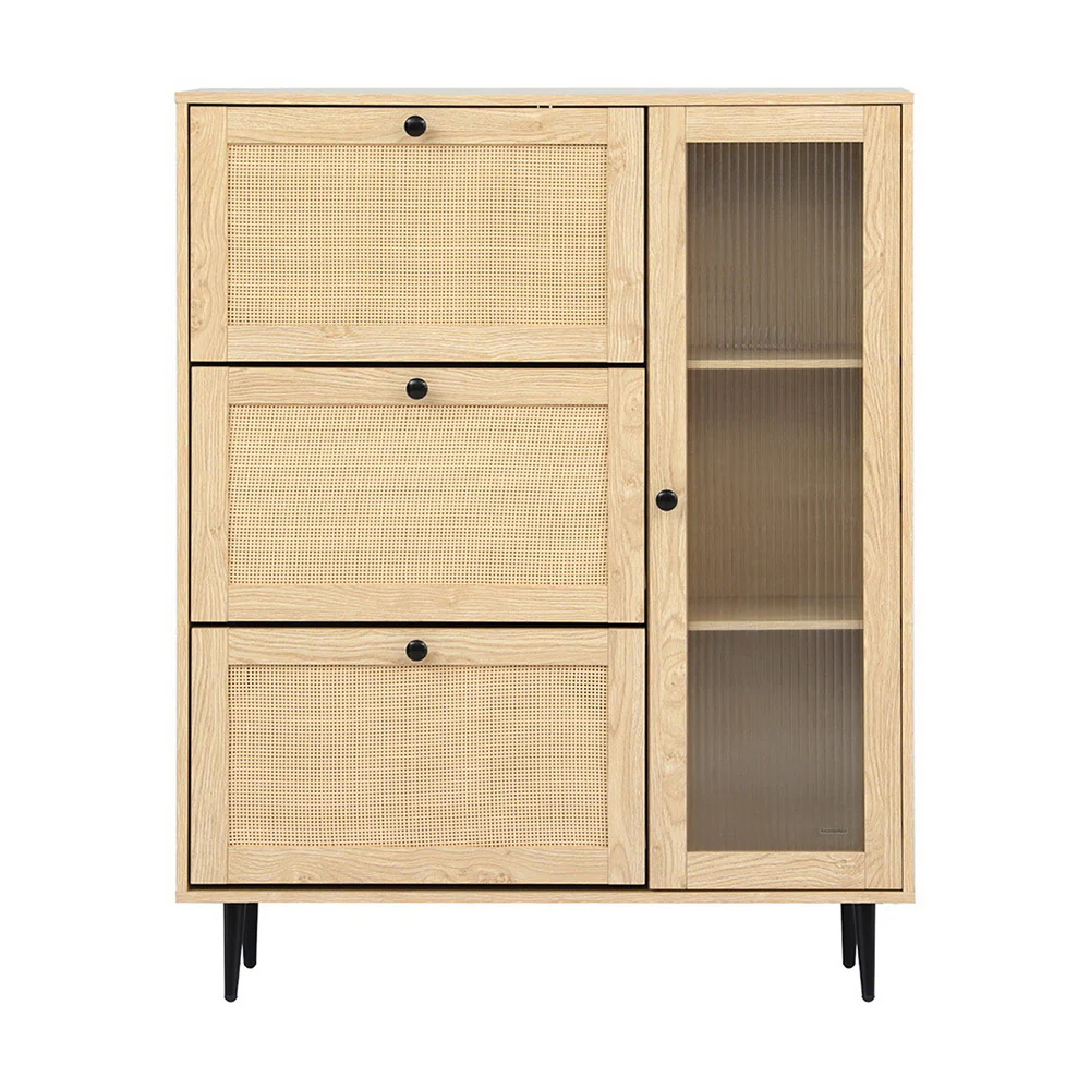 Shoe Rack Cabinet with 3 Flip-Out Drawers – Pine - Image 4