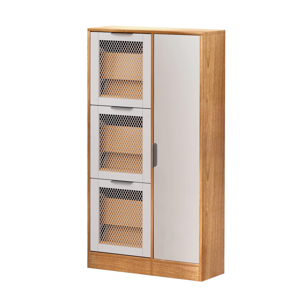 Shoe Rack Cabinet with Mirror – Pine & White - Image 2