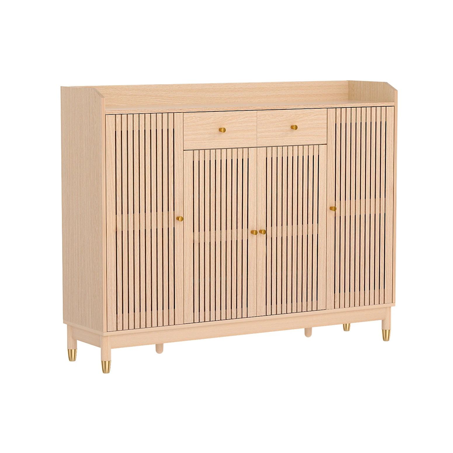 Shoe Rack Cabinet with Shelves and Drawers – Pine Finish - Image 2