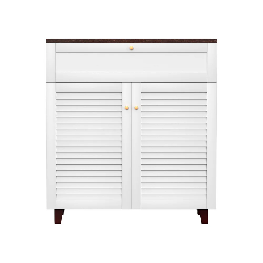 Shoe Rack Cabinet with Storage Drawer – White & Walnut - Image 4