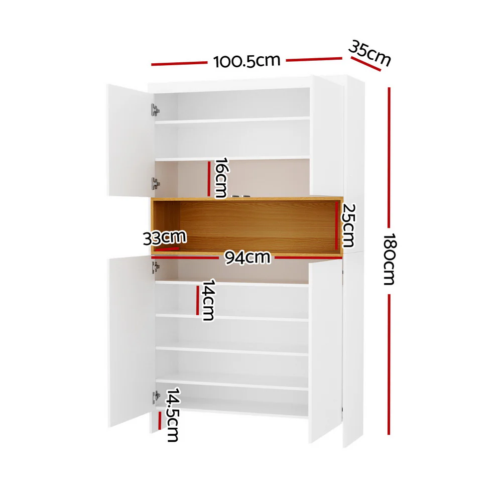Shoe Rack Storage Cabinet 9 Tiers – White & Pine - Image 3