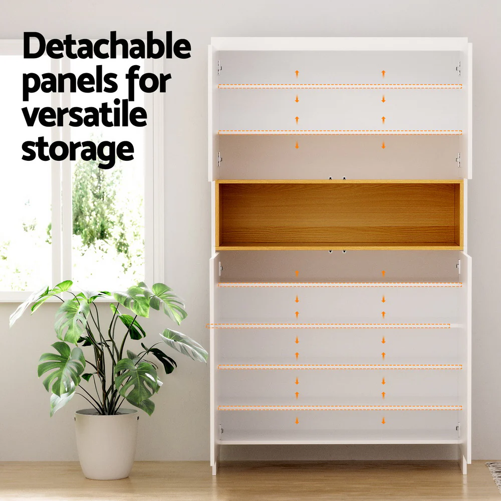 Shoe Rack Storage Cabinet 9 Tiers – White & Pine - Image 4