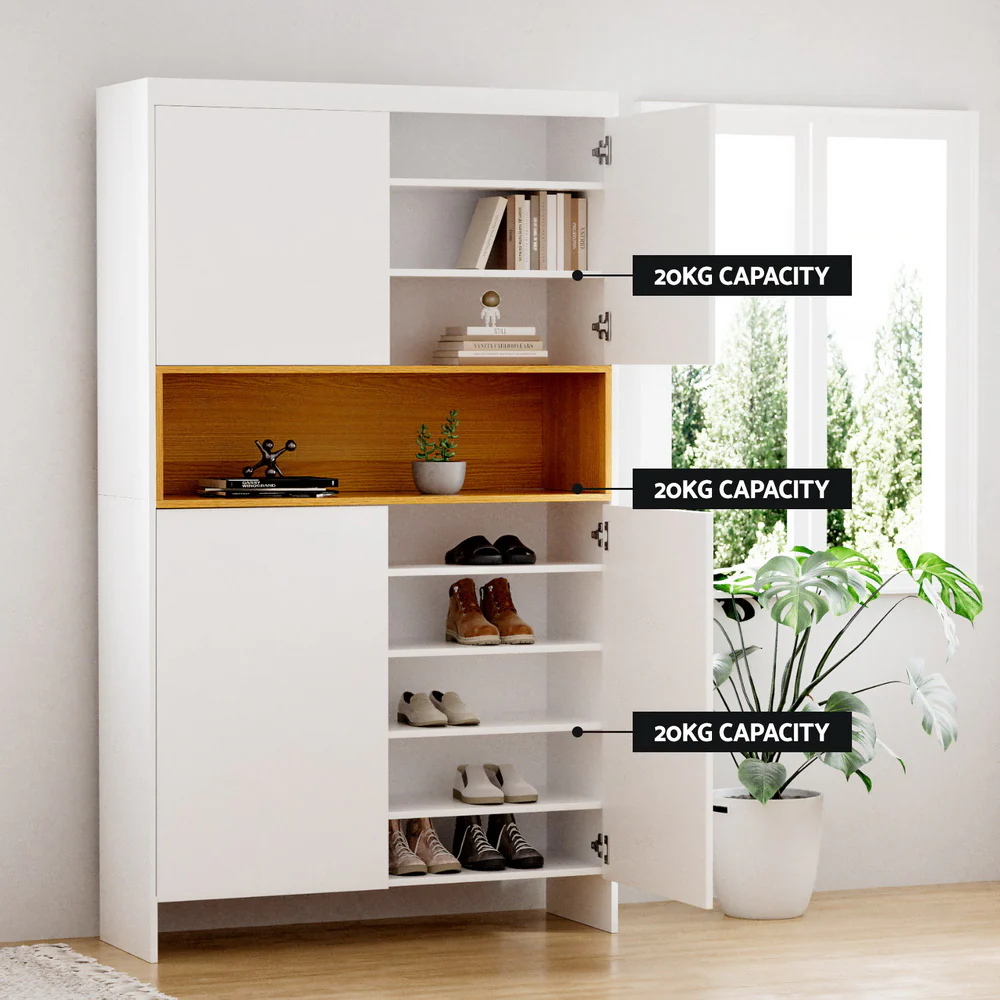 Shoe Rack Storage Cabinet 9 Tiers – White & Pine - Image 6