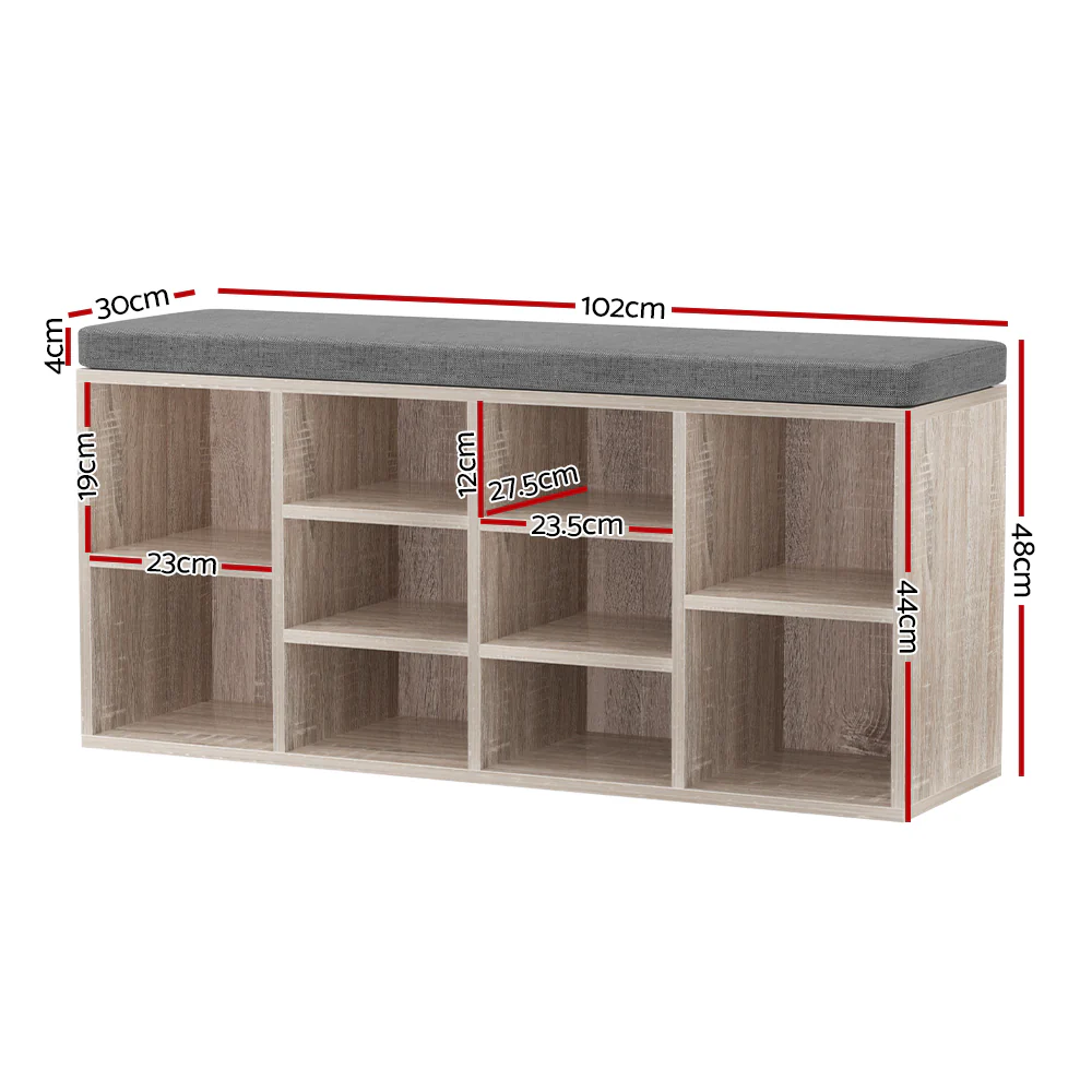 Shoe Shelf Bench with Cushioned Seat – Pine & Grey - Image 2