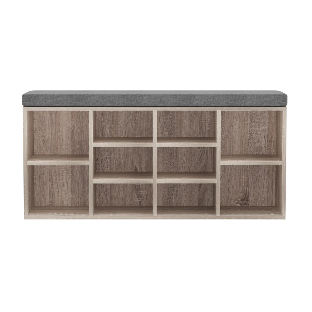 Shoe Shelf Bench with Cushioned Seat – Pine & Grey - Image 3