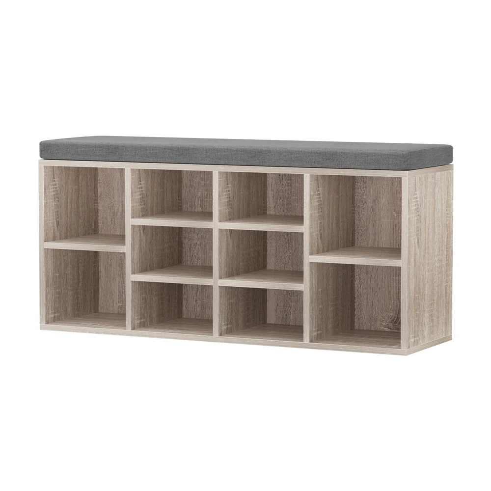 Shoe Shelf Bench with Cushioned Seat – Pine & Grey - Image 7