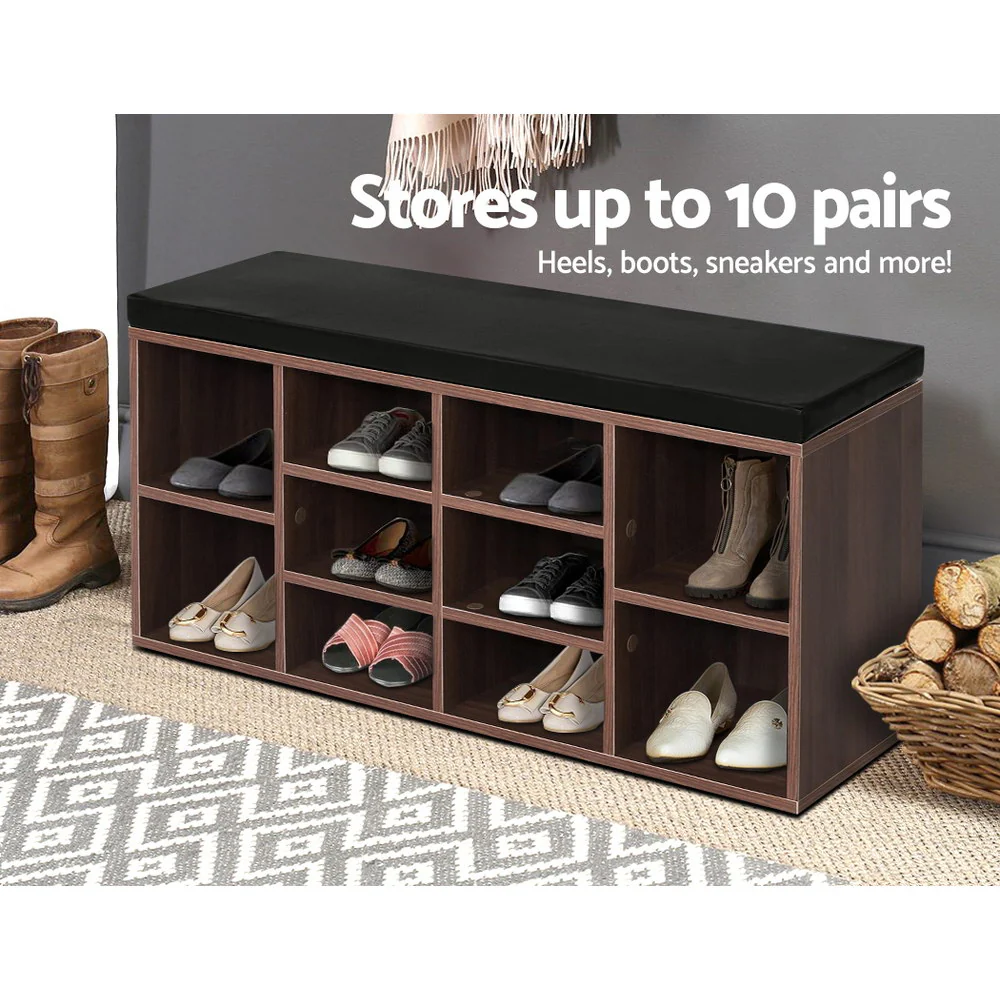 Shoe Shelf Bench with Cushioned Seat – Walnut & Black - Image 4