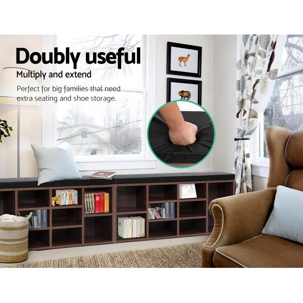 Shoe Shelf Bench with Cushioned Seat – Walnut & Black - Image 5