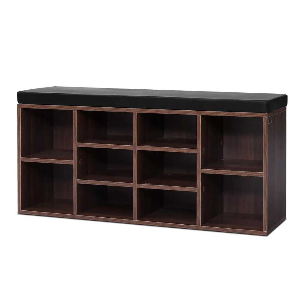 Shoe Shelf Bench with Cushioned Seat – Walnut & Black - Image 7