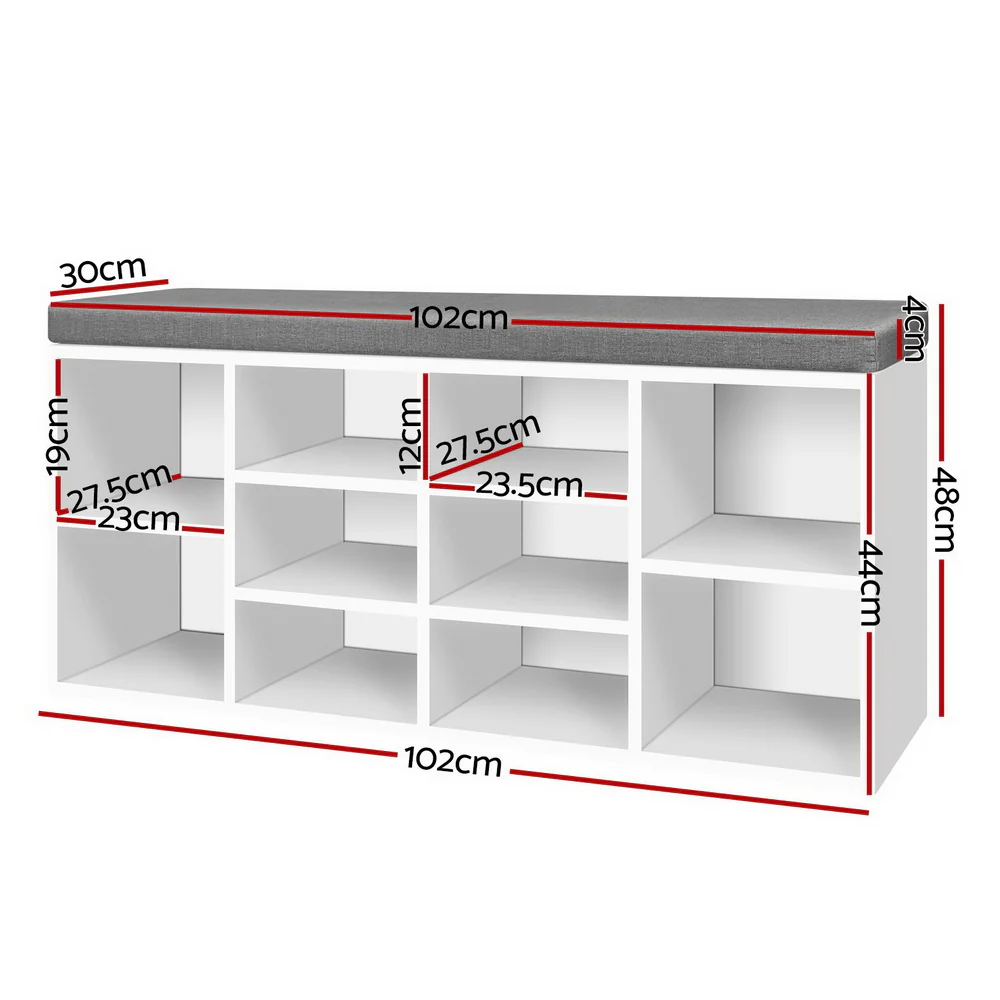 Shoe Shelf Bench with Cushioned Seat – White & Grey - Image 2